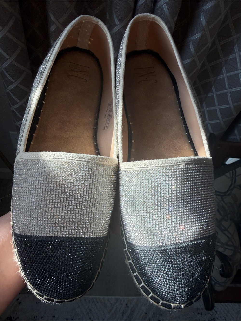 INC Womens Cream Corvina Black Rhinestone Slip On Espadrille Shoes 10M